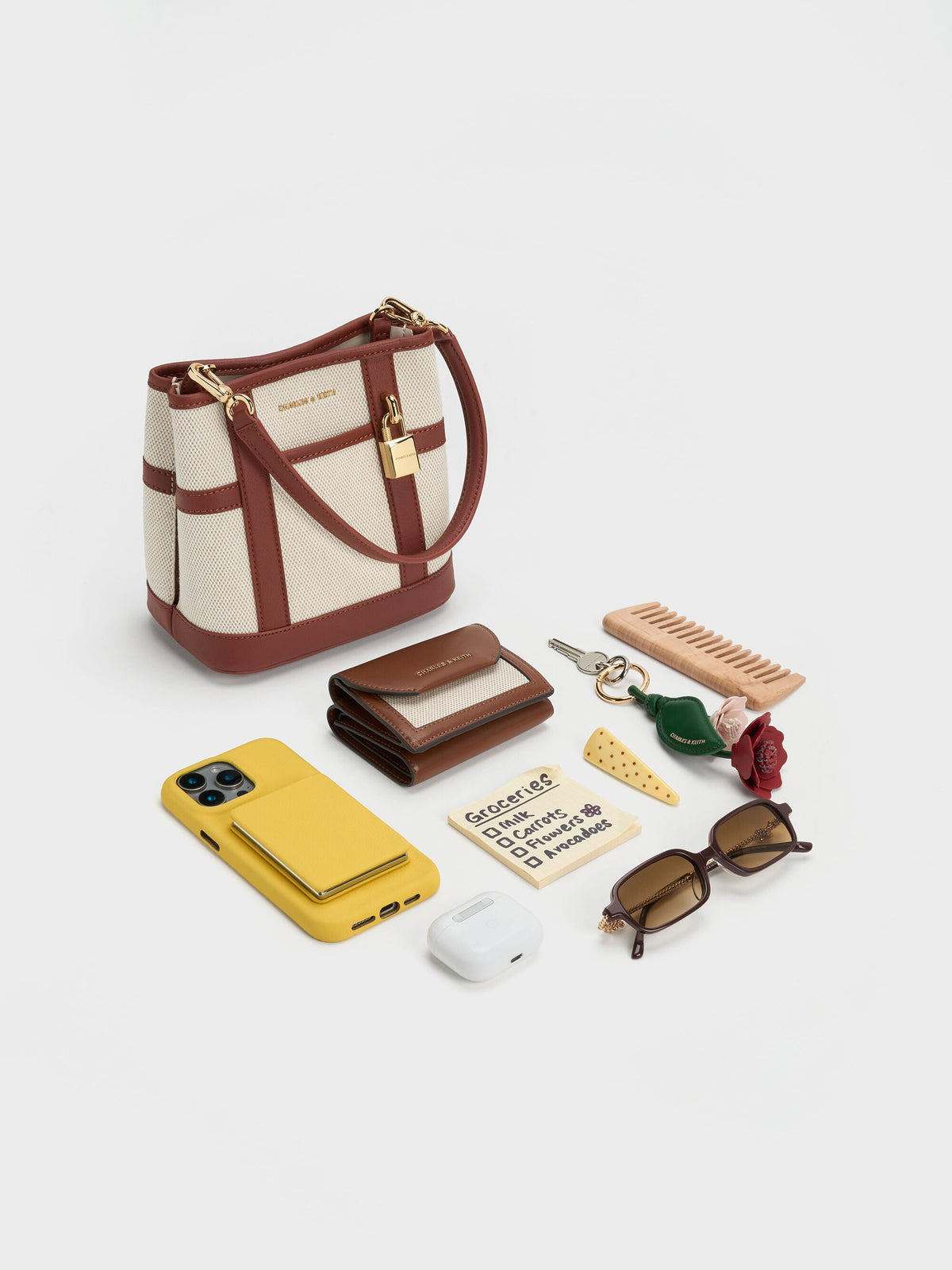 CHARLES & KEITH Quality / Scottie Canvas Bucket Bag - Brick