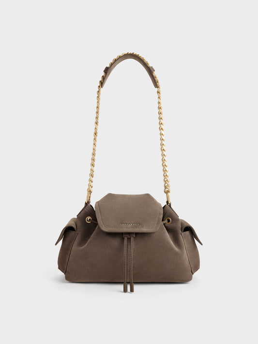 CHARLES & KEITH Essential / Noane Side-Pocket Two-Way Bucket Bag - Stone Grey