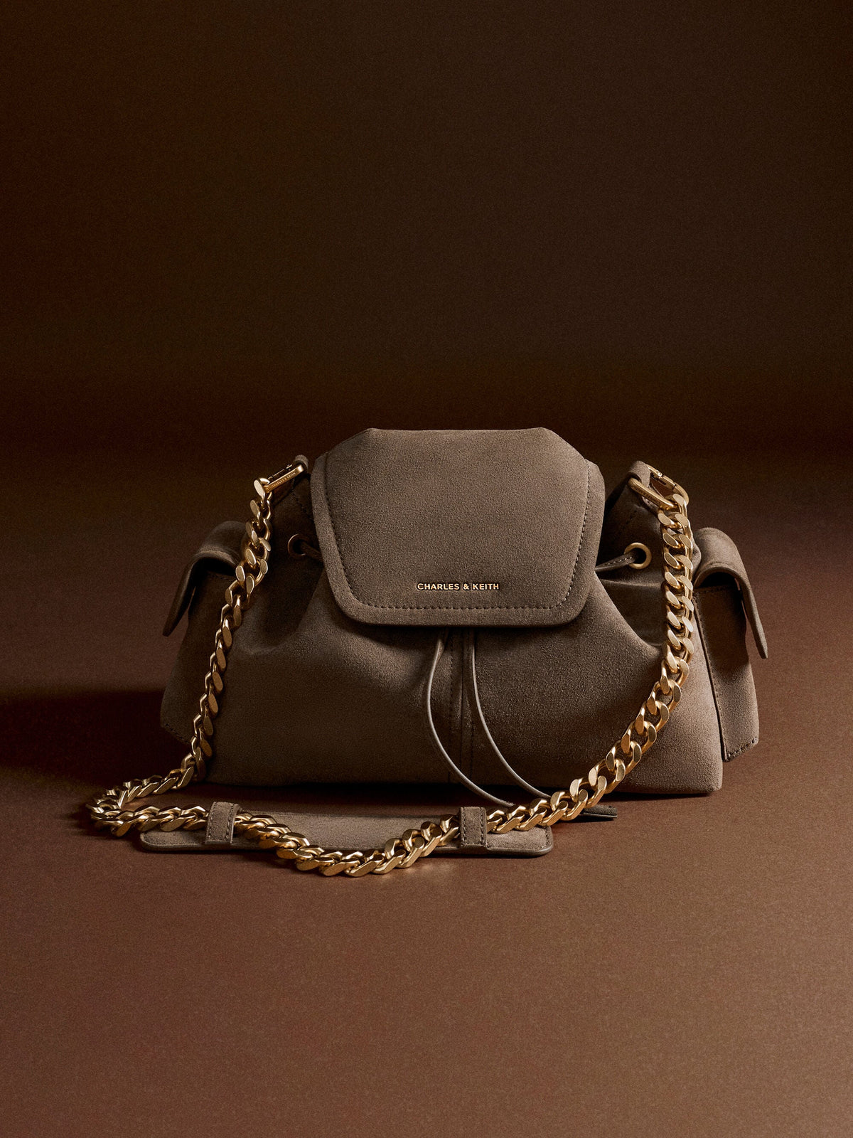 CHARLES & KEITH Essential / Noane Side-Pocket Two-Way Bucket Bag - Stone Grey