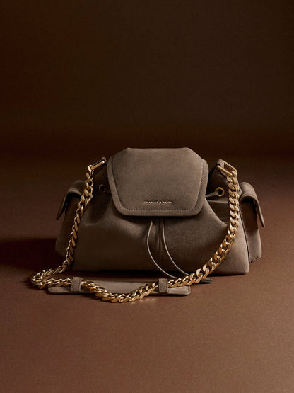 CHARLES & KEITH Essential / Noane Side-Pocket Two-Way Bucket Bag - Stone Grey