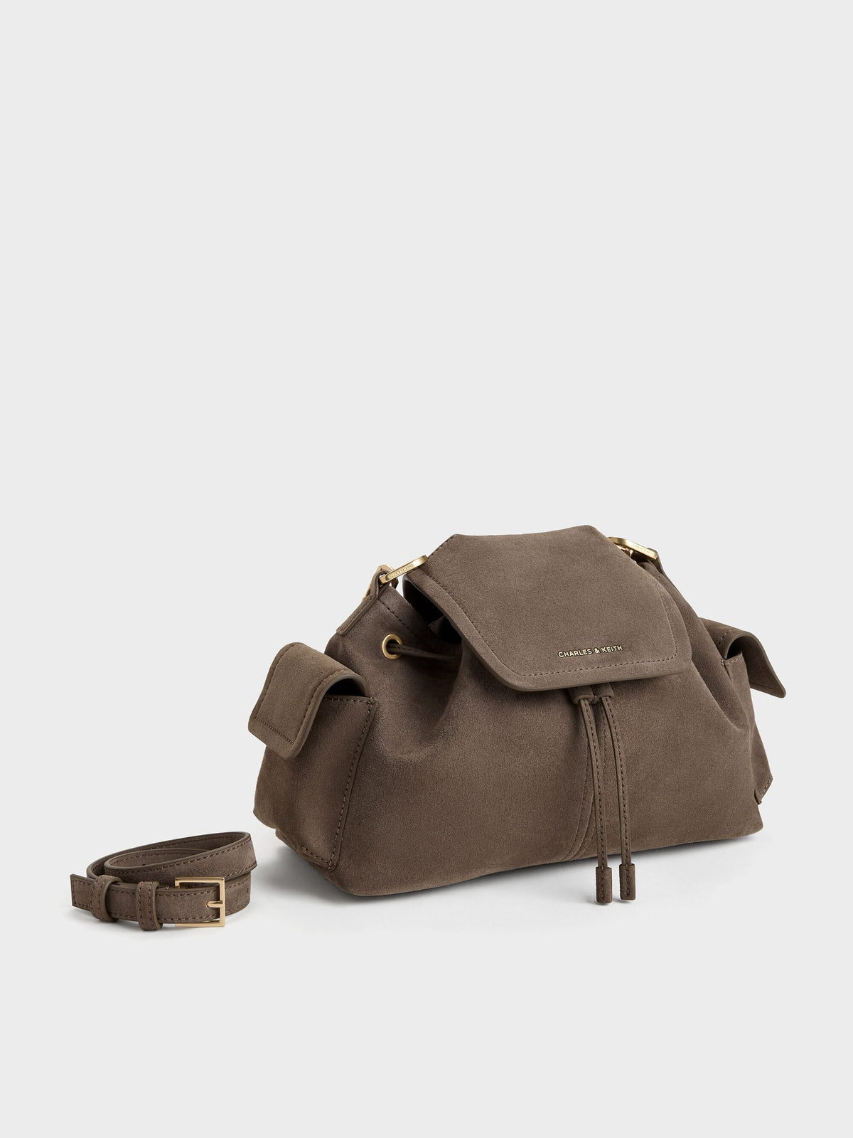 CHARLES & KEITH Essential / Noane Side-Pocket Two-Way Bucket Bag - Stone Grey