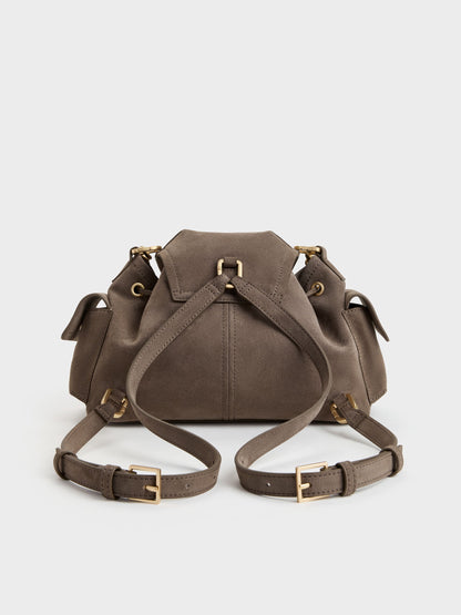 CHARLES & KEITH Essential / Noane Side-Pocket Two-Way Bucket Bag - Stone Grey