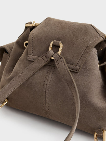 CHARLES & KEITH Essential / Noane Side-Pocket Two-Way Bucket Bag - Stone Grey