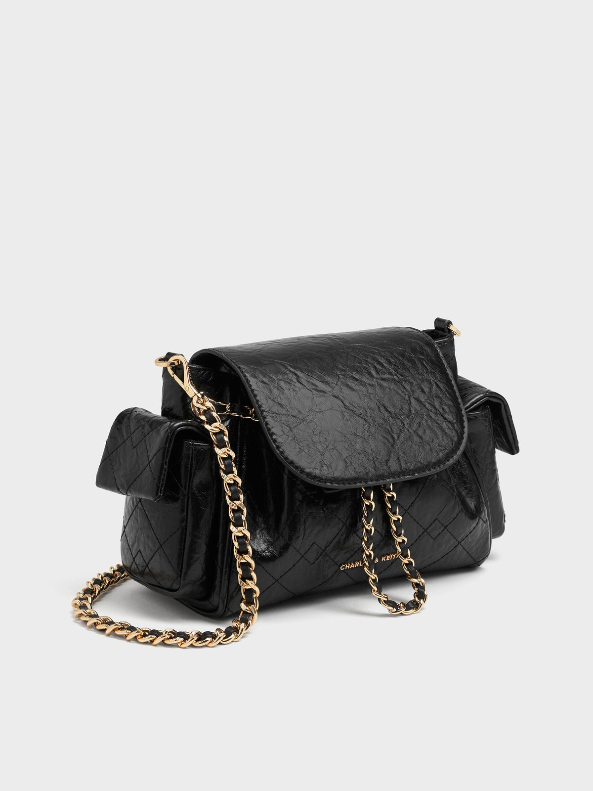 CHARLES & KEITH Special Offer / Duo Quilted Two-Way Front Flap Backpack - Black