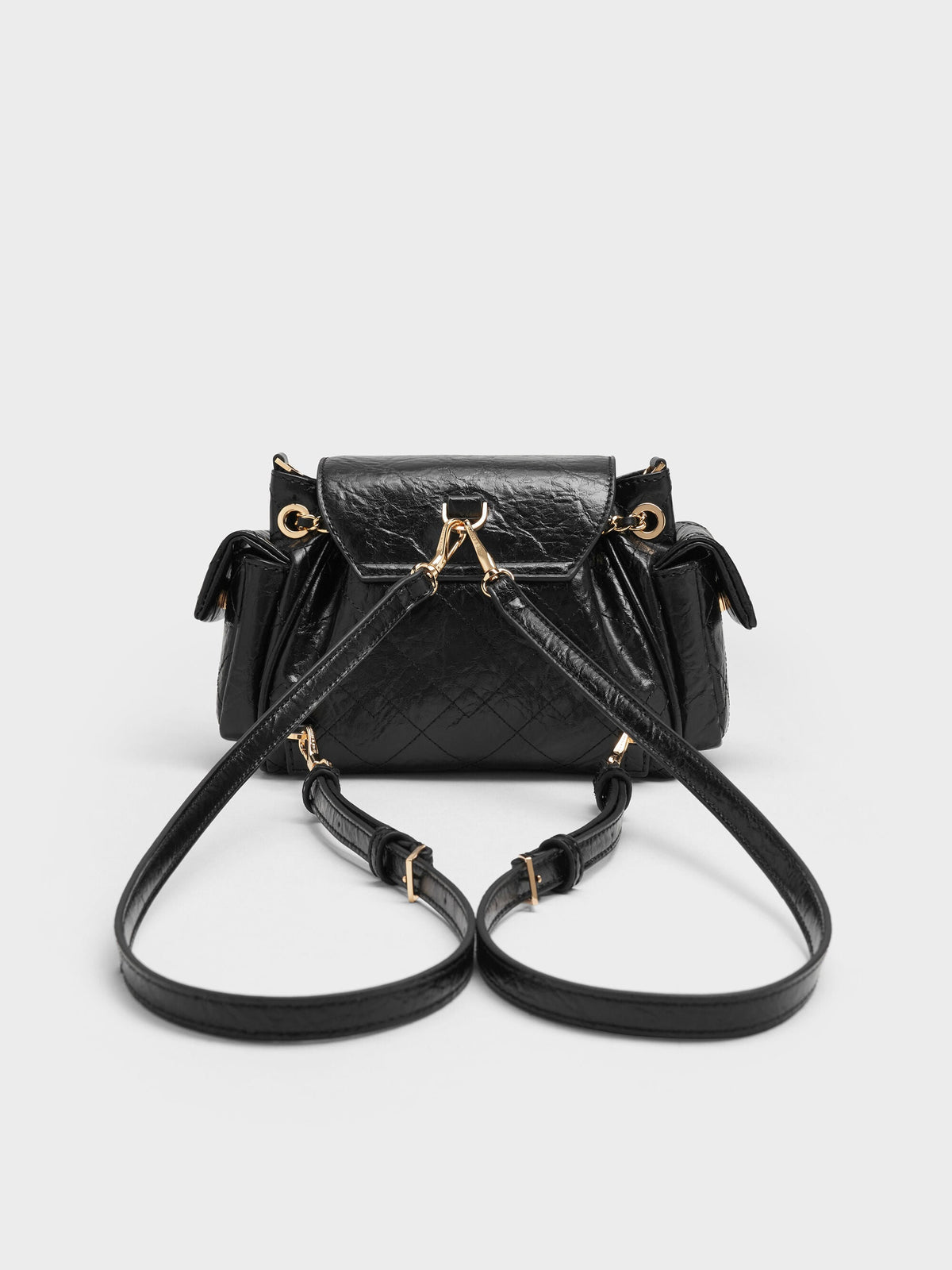 CHARLES & KEITH Special Offer / Duo Quilted Two-Way Front Flap Backpack - Black