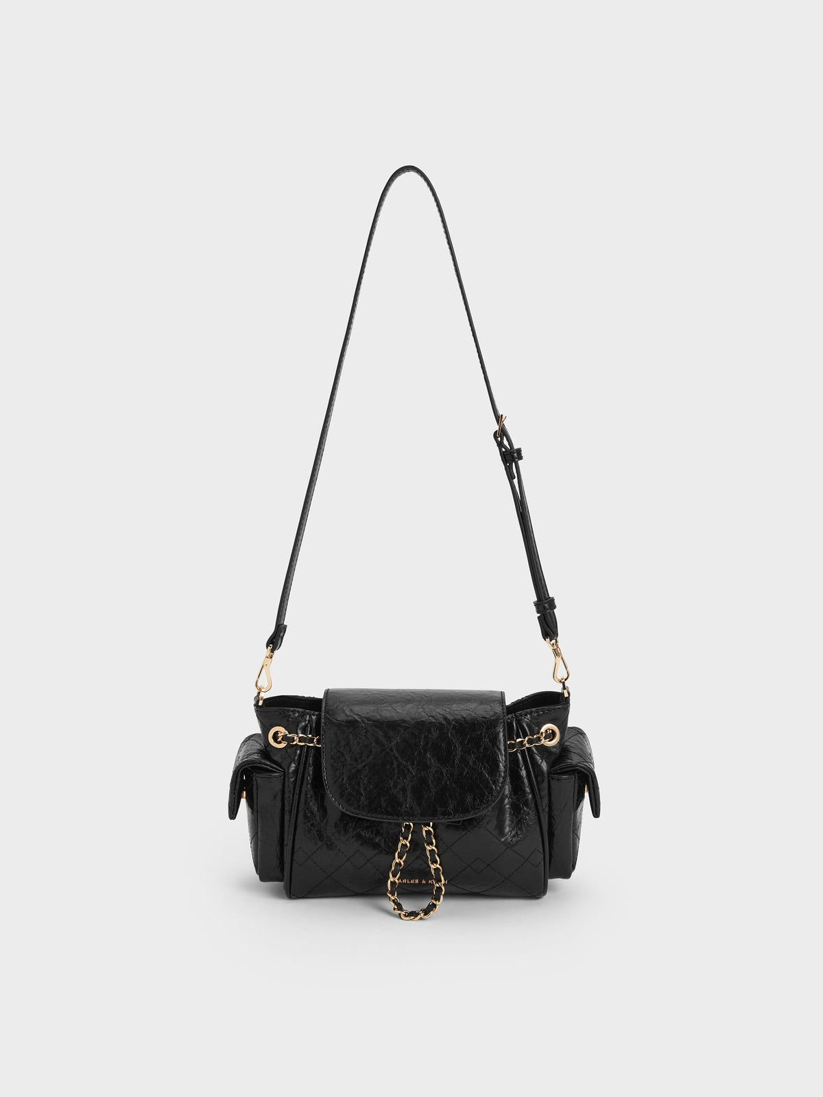 CHARLES & KEITH Special Offer / Duo Quilted Two-Way Front Flap Backpack - Black
