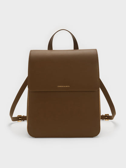 CHARLES & KEITH Top Pick / Octavia Front-Flap Backpack - Dark Brown