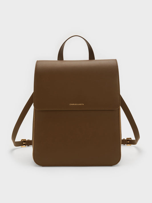 CHARLES & KEITH Top Pick / Octavia Front-Flap Backpack - Dark Brown