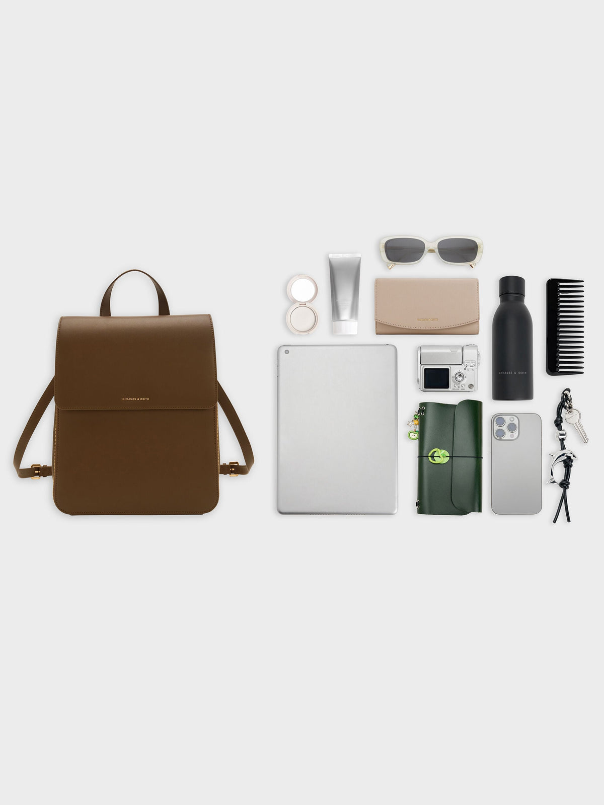 CHARLES & KEITH Top Pick / Octavia Front-Flap Backpack - Dark Brown