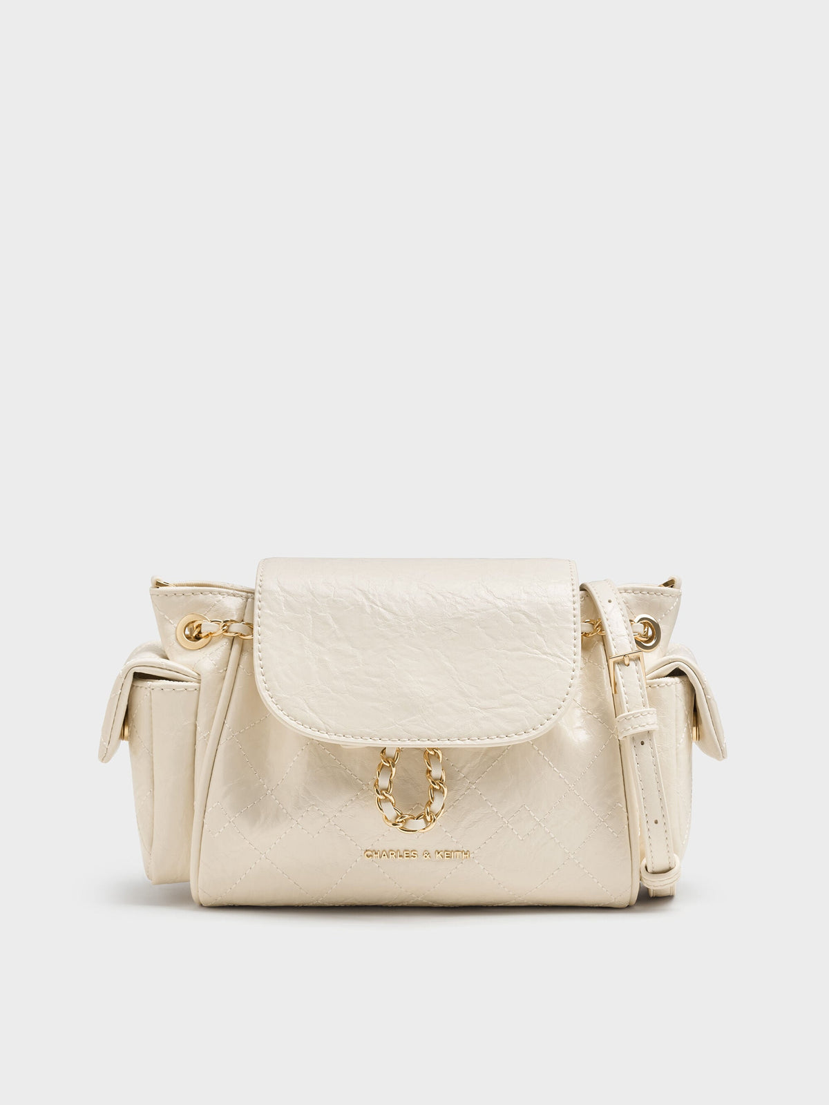 CHARLES & KEITH Best Seller / Duo Quilted Two-Way Front Flap Backpack - Cream