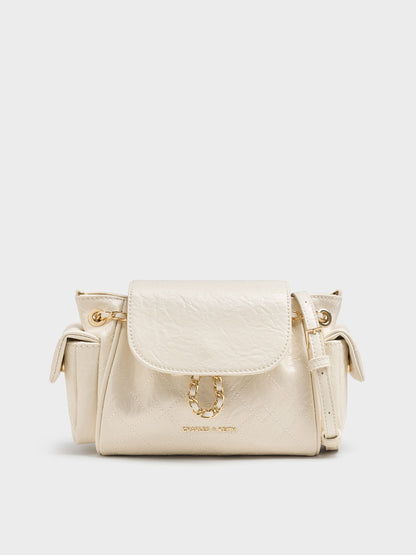 CHARLES & KEITH Best Seller / Duo Quilted Two-Way Front Flap Backpack - Cream