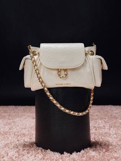 CHARLES & KEITH Best Seller / Duo Quilted Two-Way Front Flap Backpack - Cream