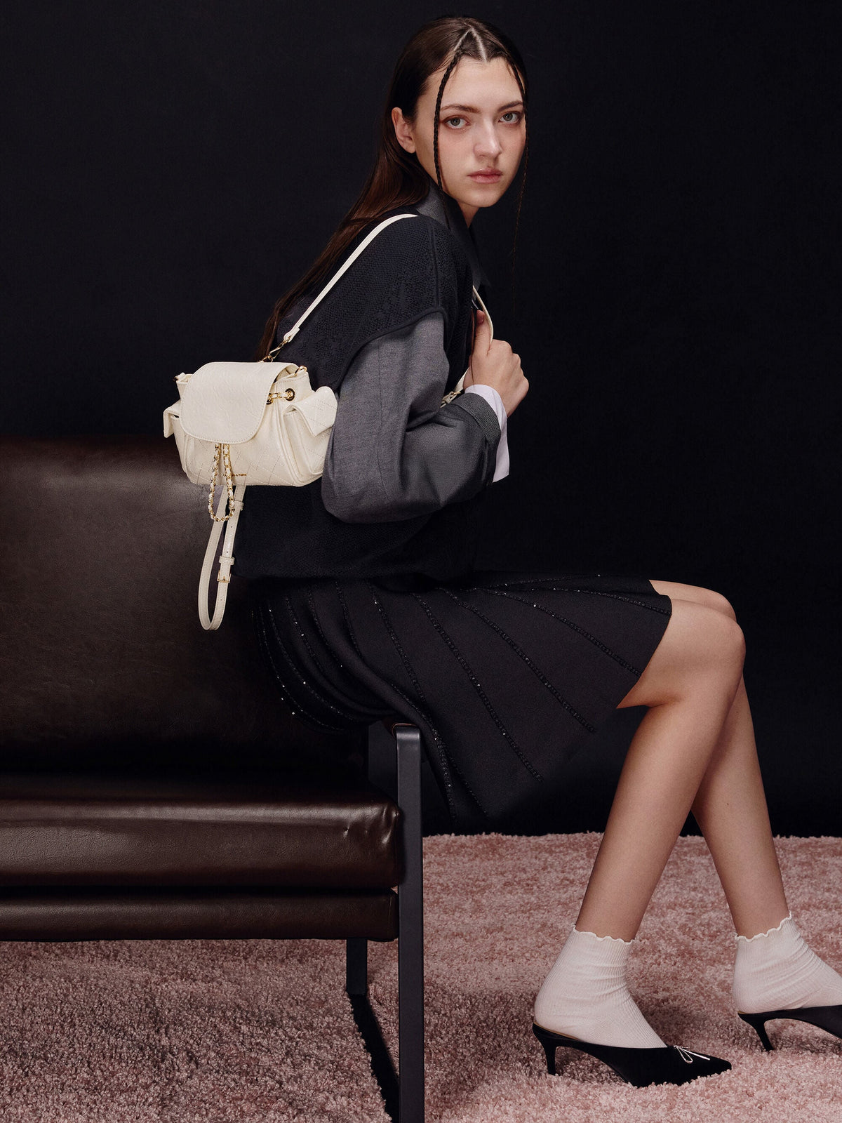 CHARLES & KEITH Best Seller / Duo Quilted Two-Way Front Flap Backpack - Cream
