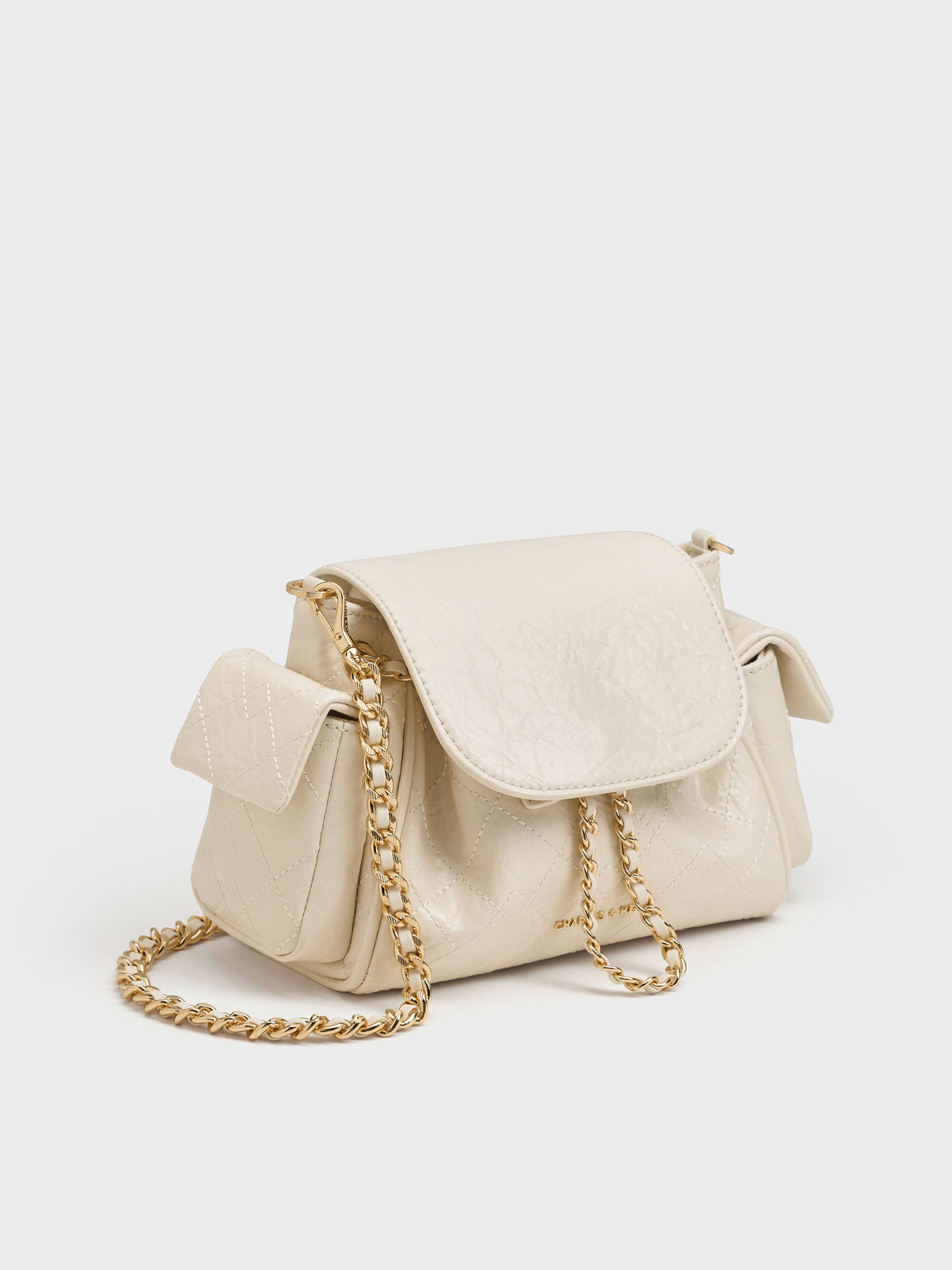 CHARLES & KEITH Best Seller / Duo Quilted Two-Way Front Flap Backpack - Cream