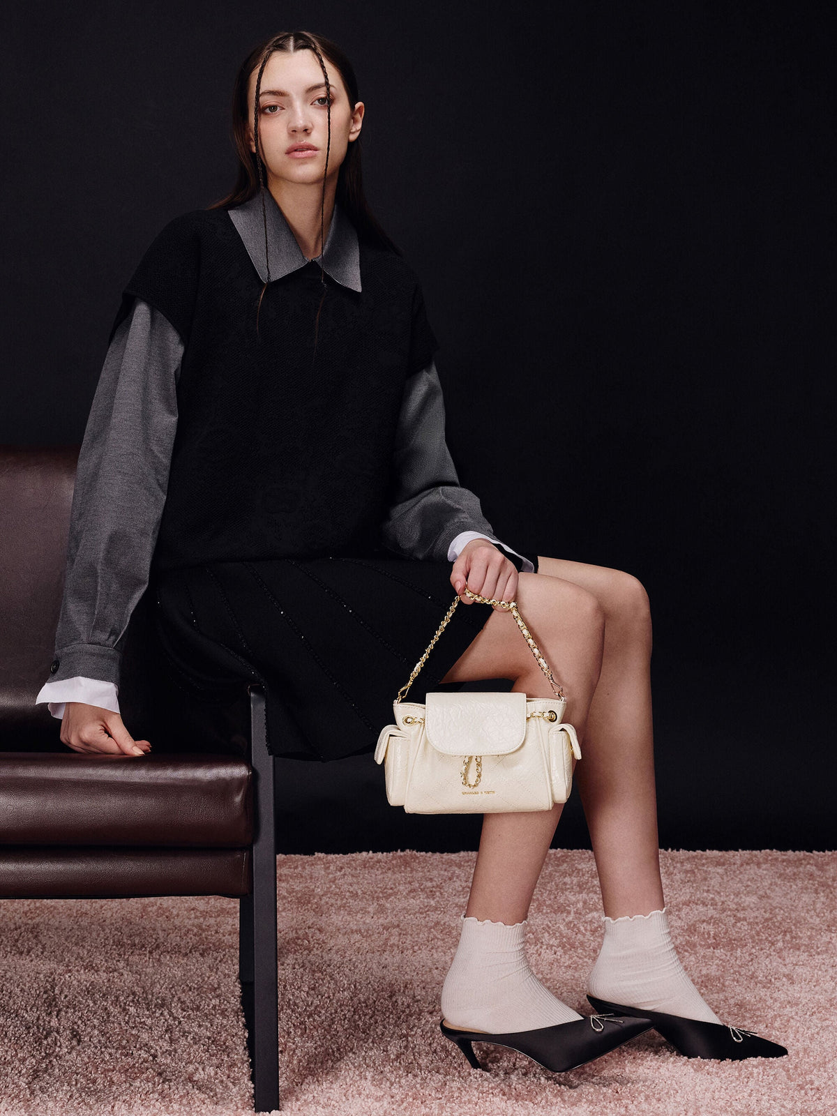 CHARLES & KEITH Best Seller / Duo Quilted Two-Way Front Flap Backpack - Cream