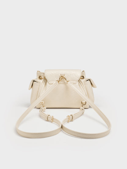 CHARLES & KEITH Best Seller / Duo Quilted Two-Way Front Flap Backpack - Cream