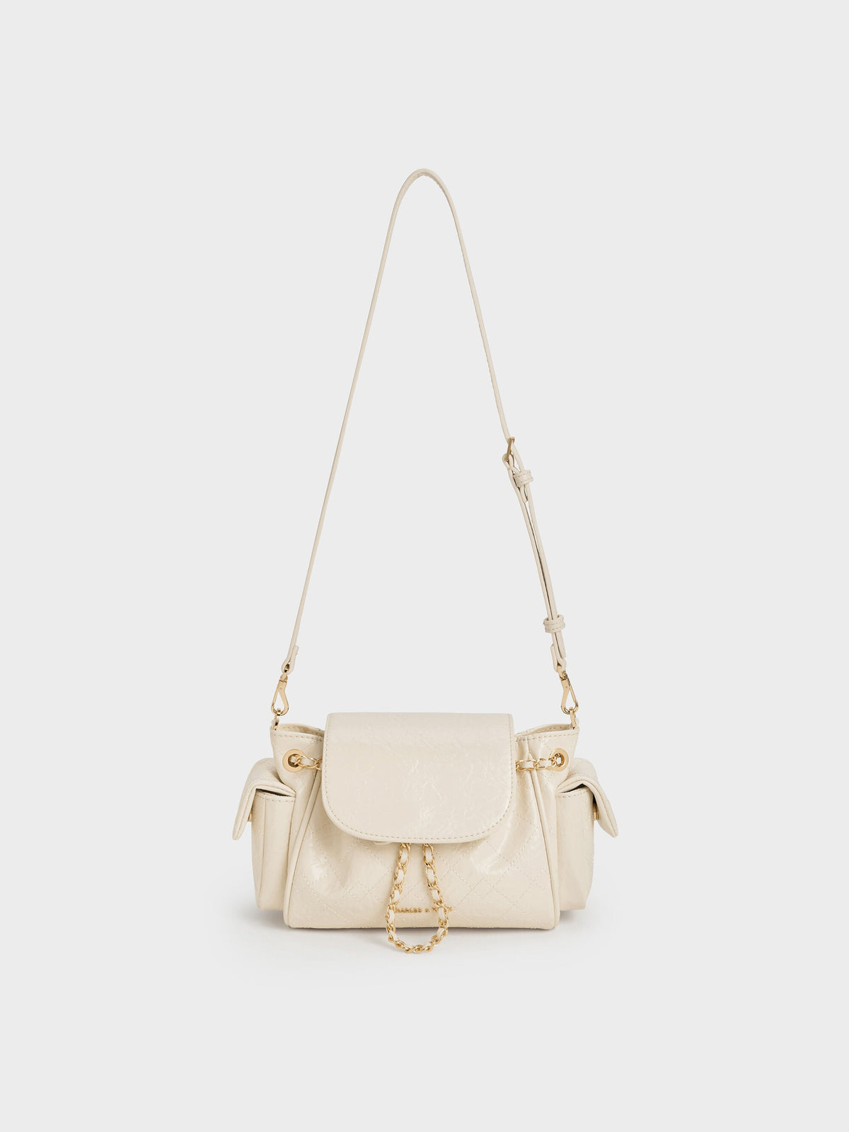 CHARLES & KEITH Best Seller / Duo Quilted Two-Way Front Flap Backpack - Cream