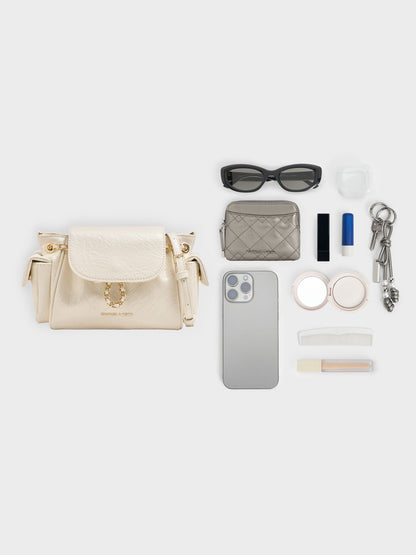 CHARLES & KEITH Best Seller / Duo Quilted Two-Way Front Flap Backpack - Cream