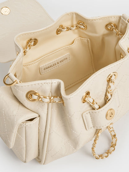 CHARLES & KEITH Best Seller / Duo Quilted Two-Way Front Flap Backpack - Cream