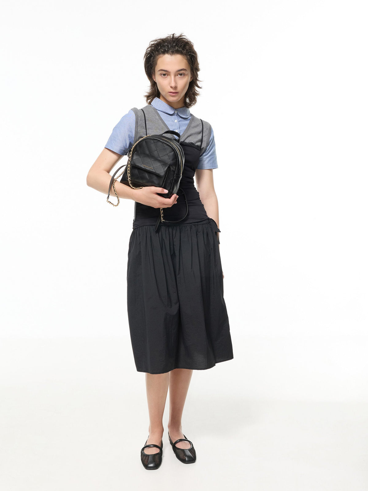 CHARLES & KEITH Everyday / Alva Quilted Front-Pocket Backpack - Black