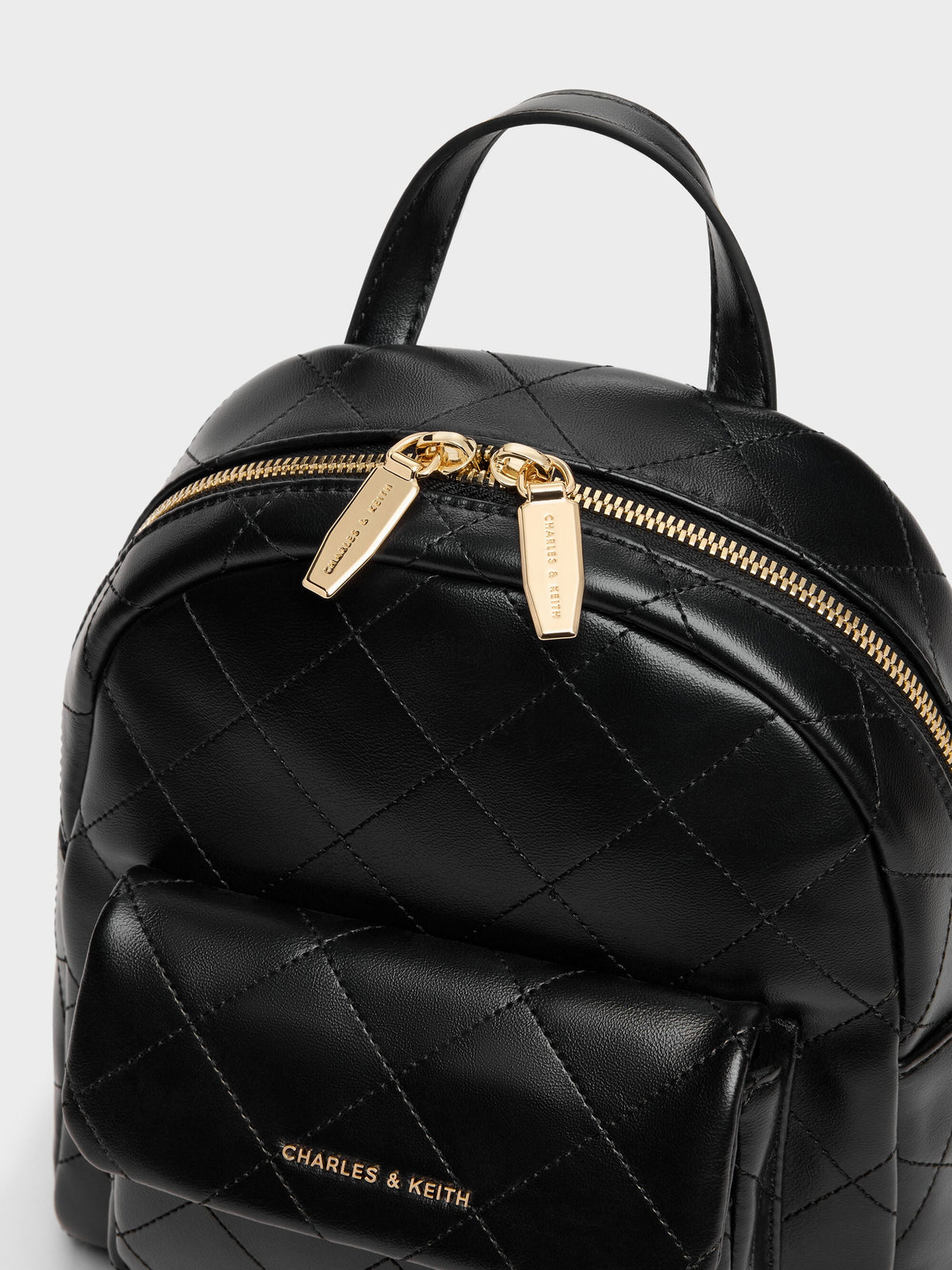 CHARLES & KEITH Everyday / Alva Quilted Front-Pocket Backpack - Black