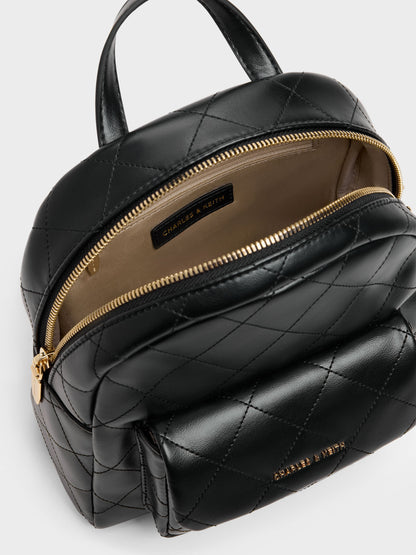 CHARLES & KEITH Everyday / Alva Quilted Front-Pocket Backpack - Black