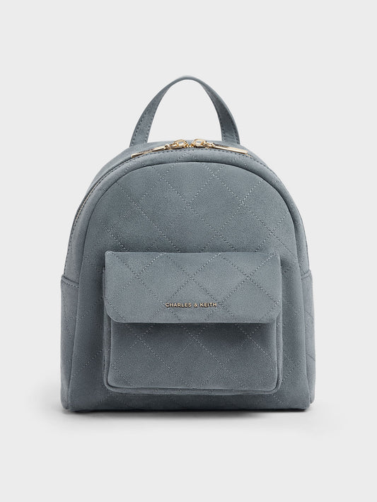 CHARLES & KEITH Best Seller / Alva Quilted Front-Pocket Backpack - Smoky Blue