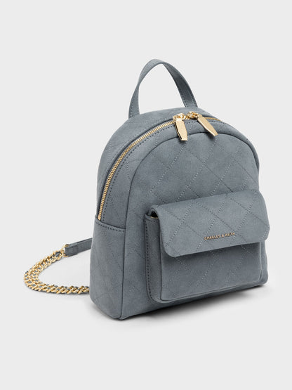 CHARLES & KEITH Best Seller / Alva Quilted Front-Pocket Backpack - Smoky Blue