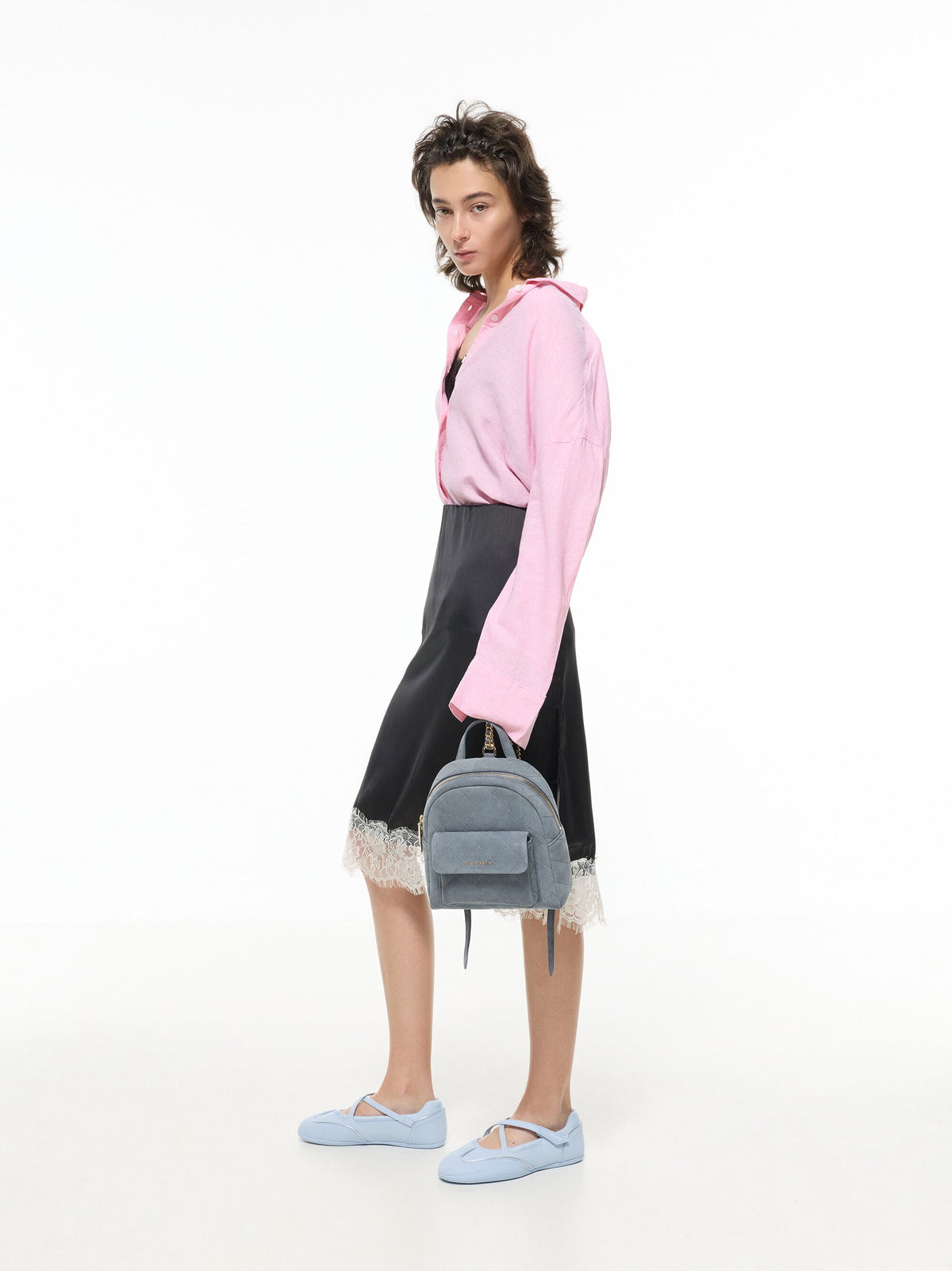 CHARLES & KEITH Best Seller / Alva Quilted Front-Pocket Backpack - Smoky Blue