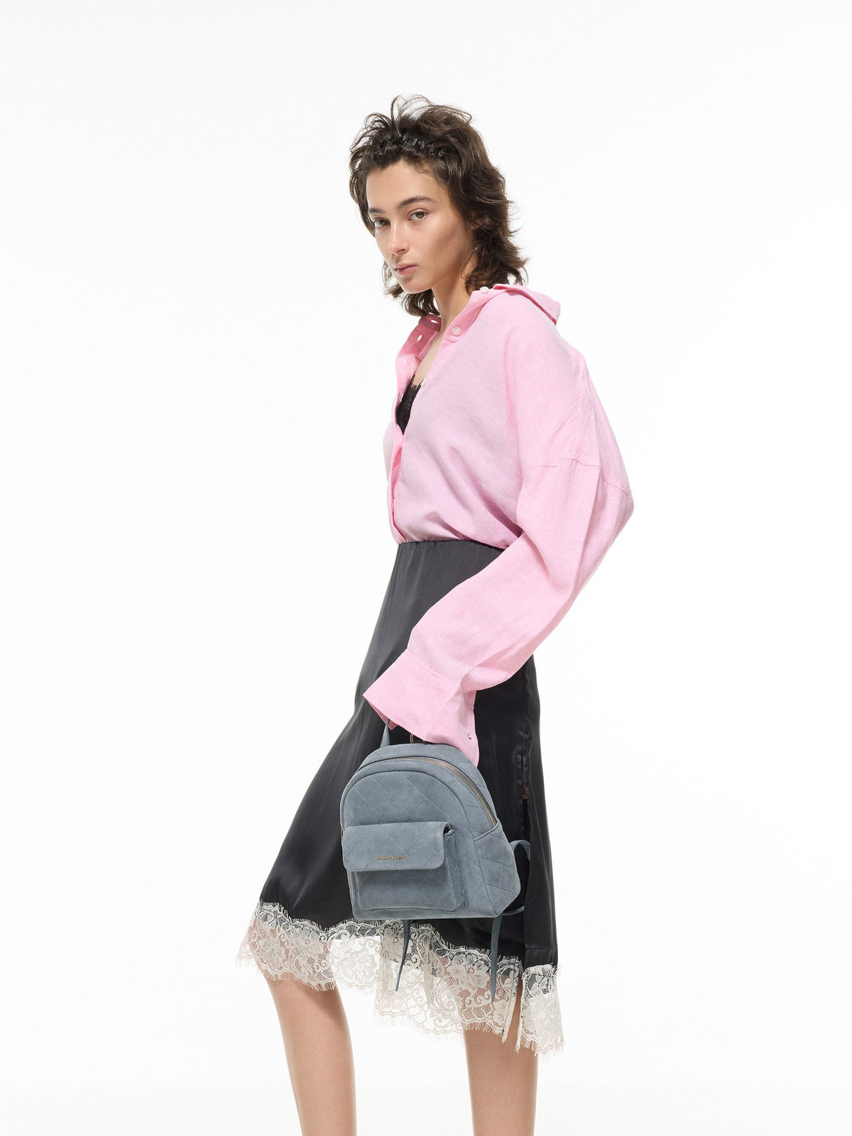 CHARLES & KEITH Best Seller / Alva Quilted Front-Pocket Backpack - Smoky Blue