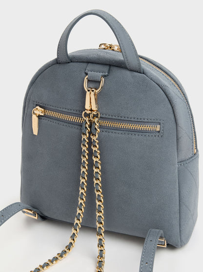 CHARLES & KEITH Best Seller / Alva Quilted Front-Pocket Backpack - Smoky Blue