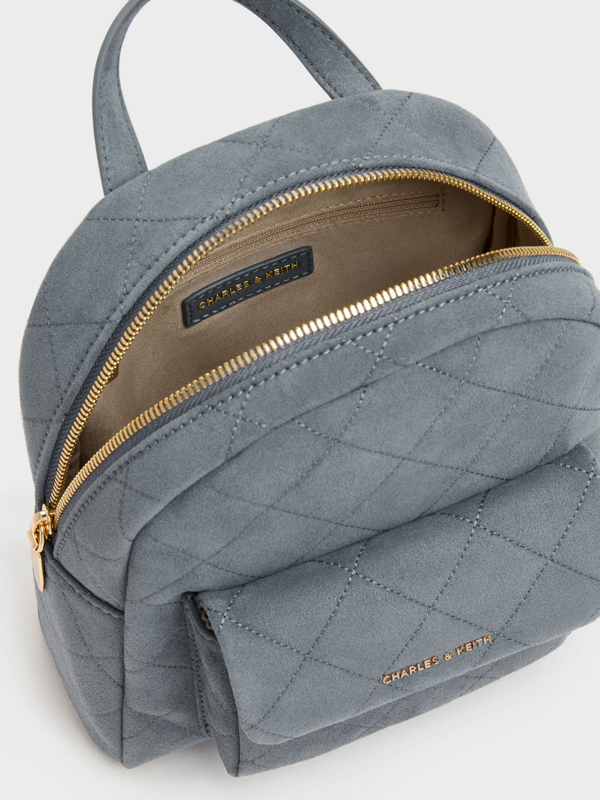 CHARLES & KEITH Best Seller / Alva Quilted Front-Pocket Backpack - Smoky Blue