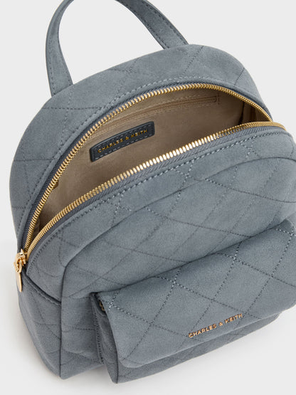 CHARLES & KEITH Best Seller / Alva Quilted Front-Pocket Backpack - Smoky Blue