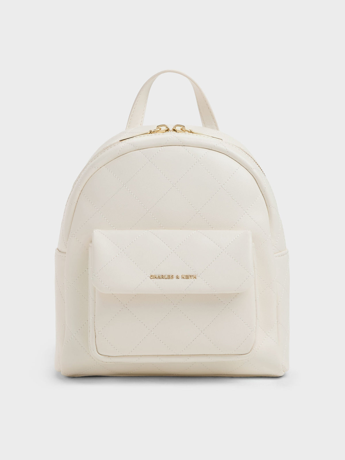 CHARLES & KEITH New / Alva Quilted Front-Pocket Backpack - Cream