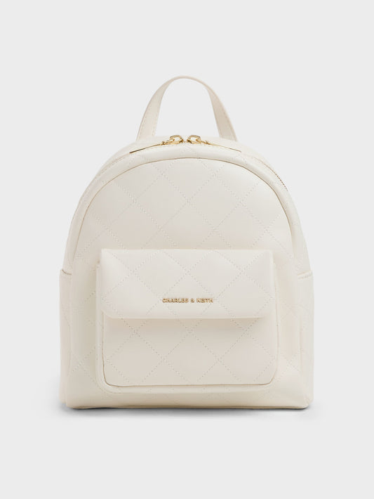 CHARLES & KEITH New / Alva Quilted Front-Pocket Backpack - Cream