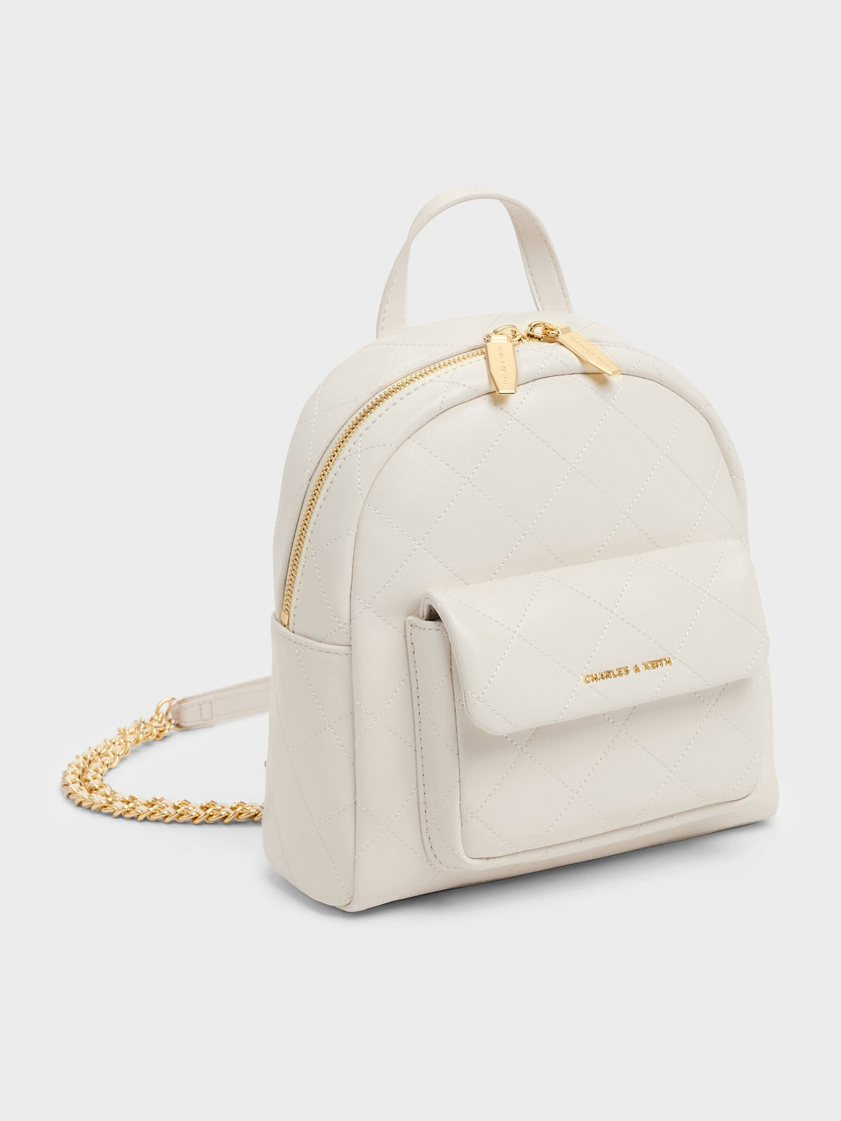 CHARLES & KEITH New / Alva Quilted Front-Pocket Backpack - Cream