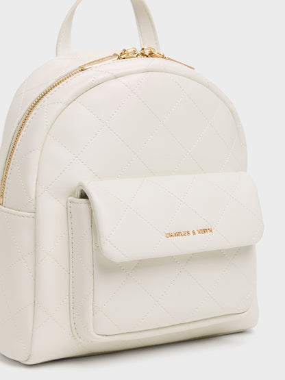 CHARLES & KEITH New / Alva Quilted Front-Pocket Backpack - Cream