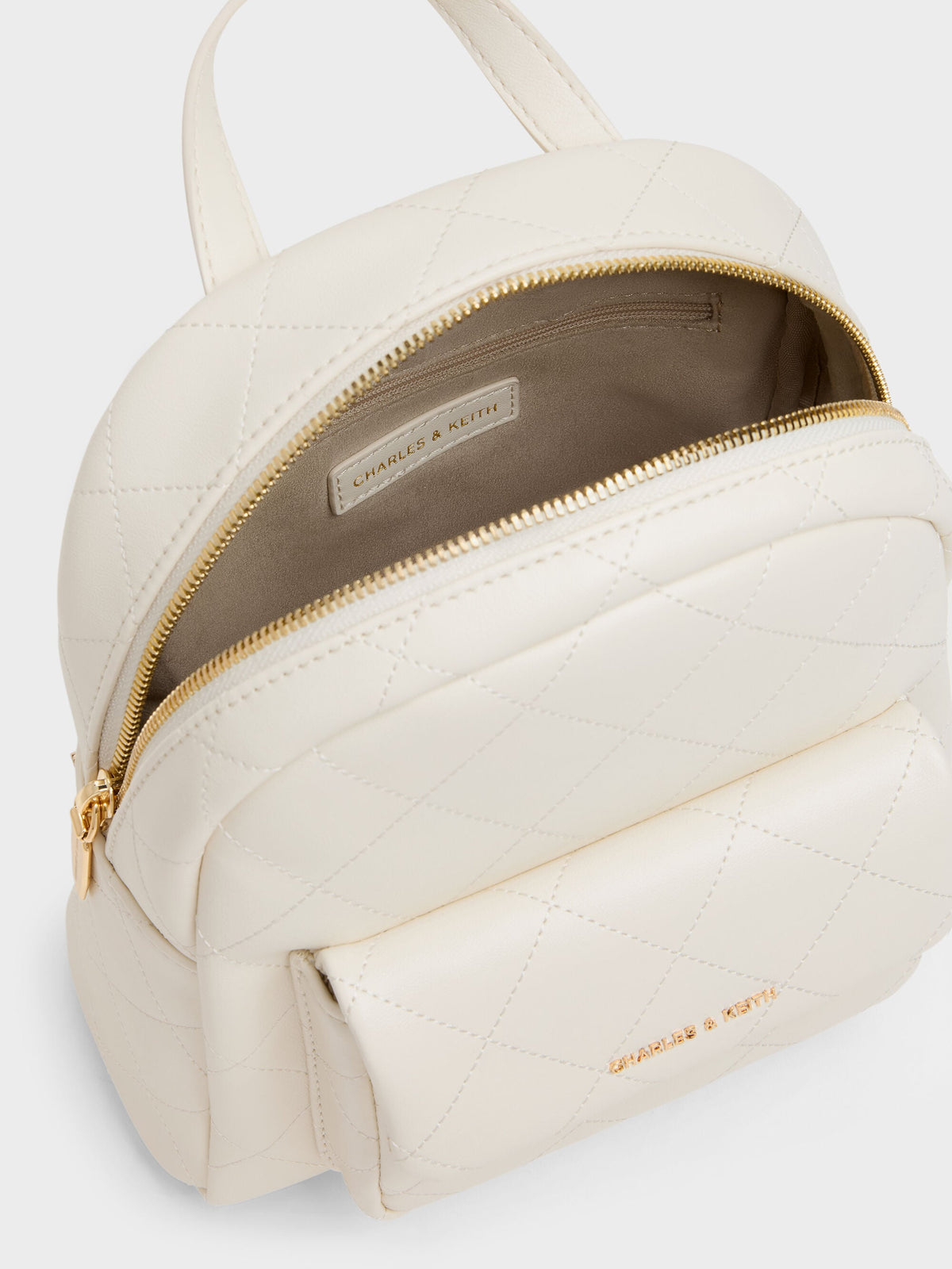 CHARLES & KEITH New / Alva Quilted Front-Pocket Backpack - Cream
