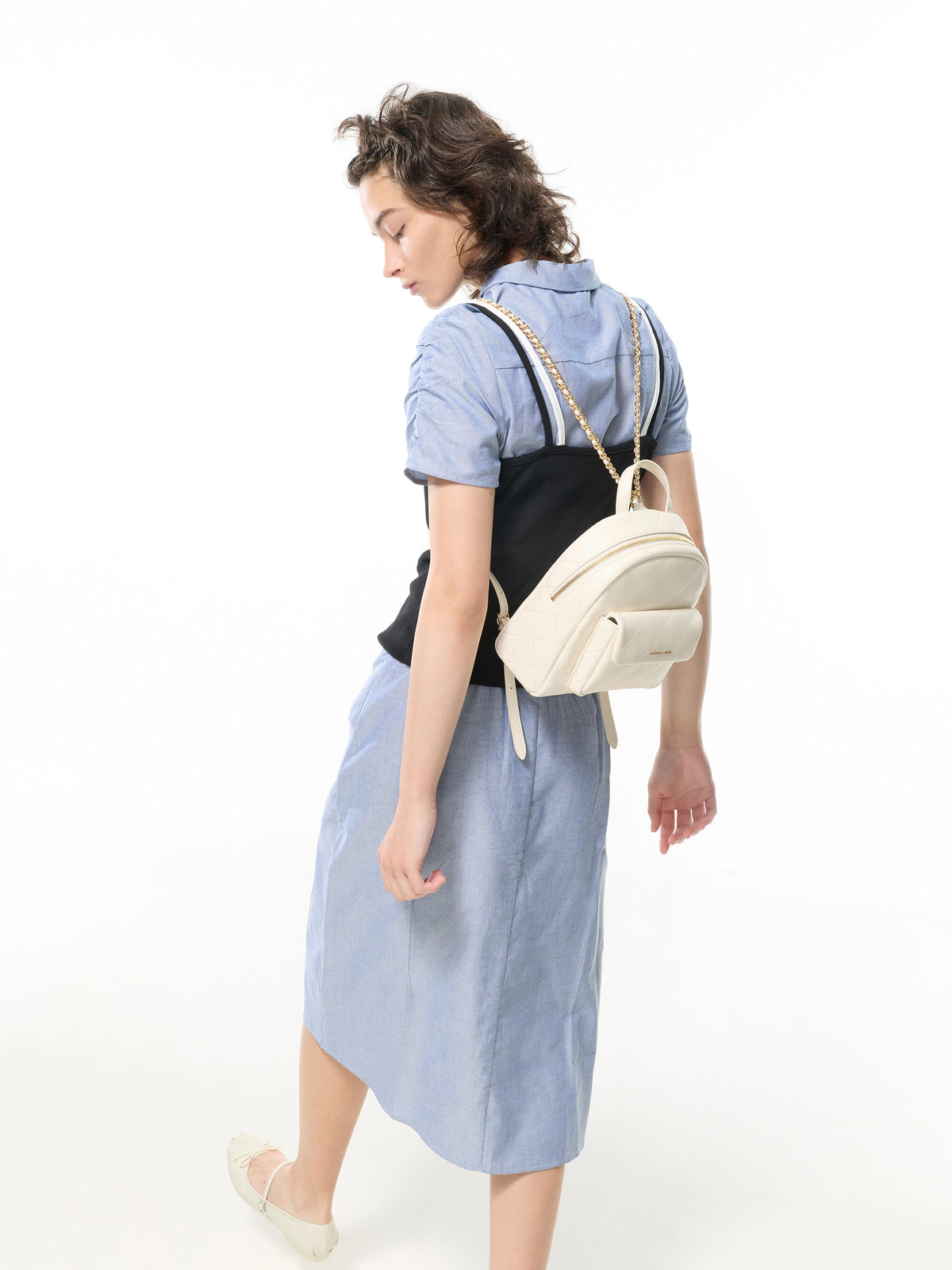 CHARLES & KEITH New / Alva Quilted Front-Pocket Backpack - Cream