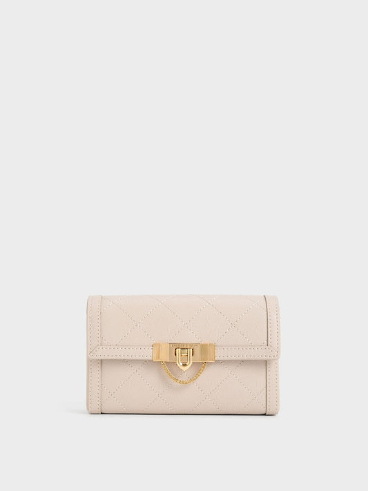 CHARLES & KEITH Premium / Tallulah Quilted Push-Lock Clutch - Oat