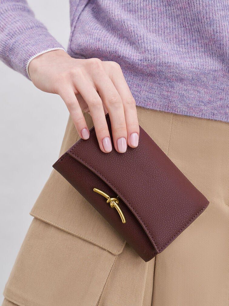 CHARLES & KEITH Classic / Huxley Metallic-Knot Wallet - Dark Chocolate
