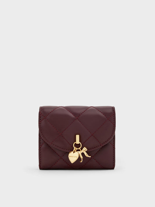 CHARLES & KEITH Sale / Arrietty Quilted Curved-Flap Wallet - Wineberry Red