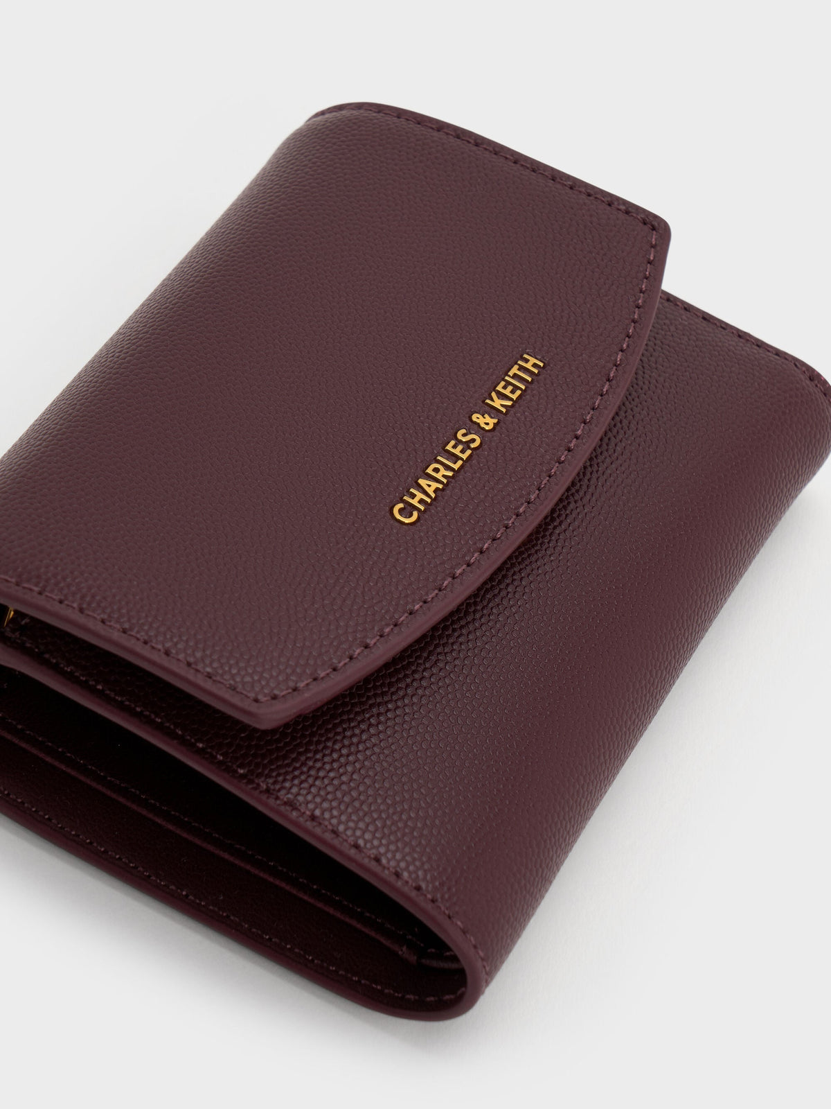 CHARLES & KEITH Top Pick / Briony Curved Flap Wallet - Wineberry Red