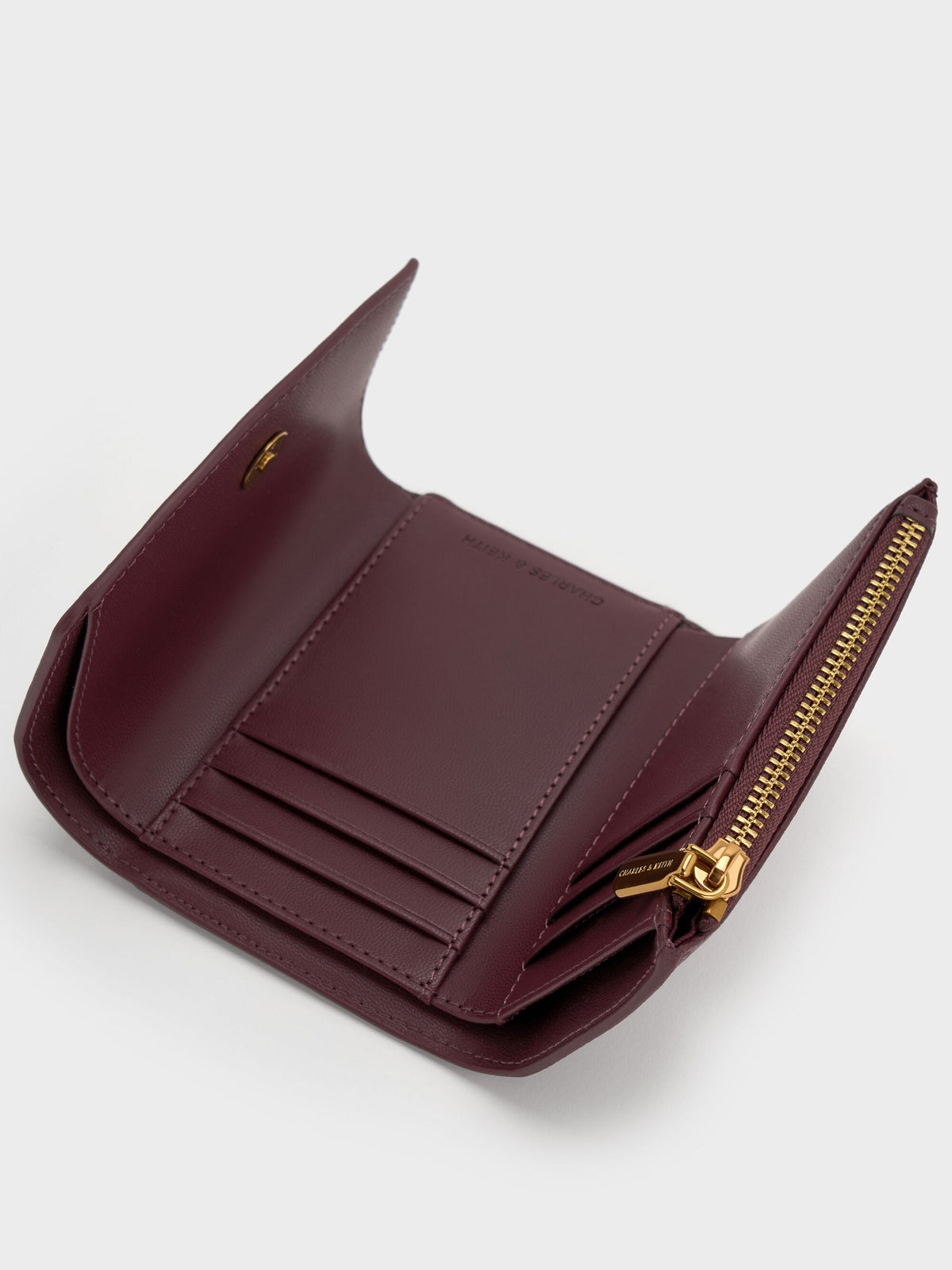 CHARLES & KEITH Top Pick / Briony Curved Flap Wallet - Wineberry Red