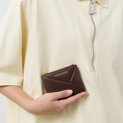 CHARLES & KEITH Latest / Midori Geometric Top-Zip Wallet - Espresso Brown