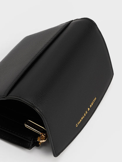 CHARLES & KEITH Signature / Briony Curved Flap Wallet - Black