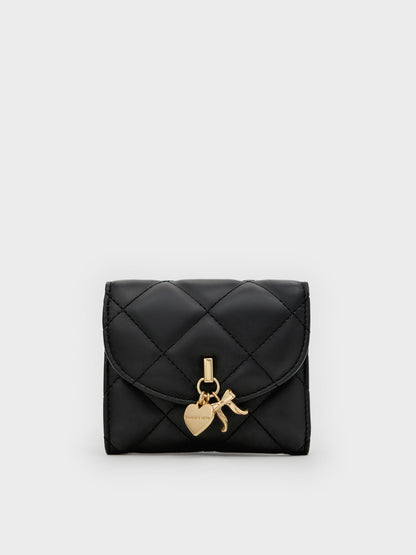 CHARLES & KEITH Value / Arrietty Quilted Curved-Flap Wallet - Black