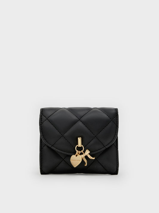 CHARLES & KEITH Value / Arrietty Quilted Curved-Flap Wallet - Black