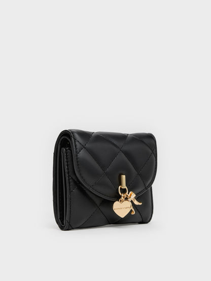 CHARLES & KEITH Value / Arrietty Quilted Curved-Flap Wallet - Black