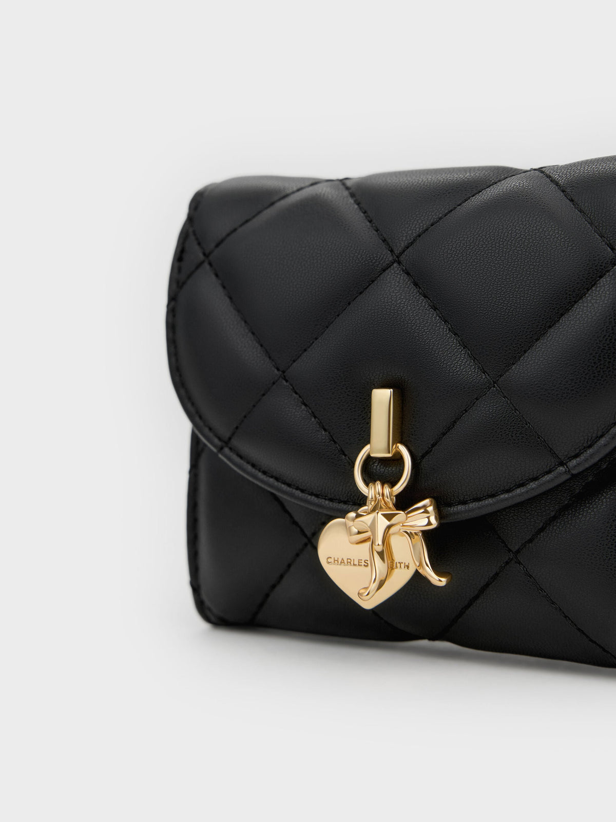 CHARLES & KEITH Value / Arrietty Quilted Curved-Flap Wallet - Black